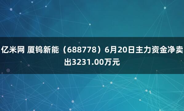 亿米网 厦钨新能（688778）6月20日主力资金净卖出3231.00万元
